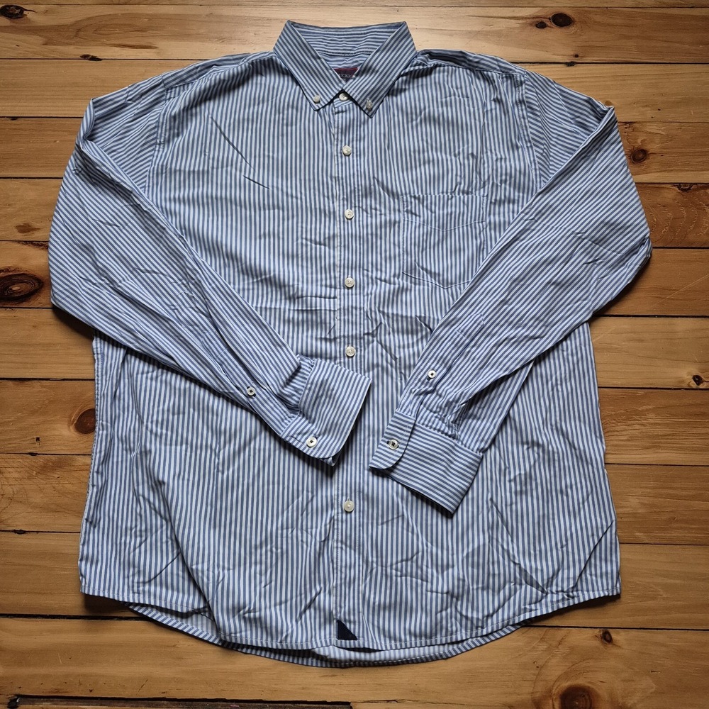 Untuckit Performance Shirt Mens Large Button Up Nylon Blue Stripe Preppy School - Picture 2 of 8